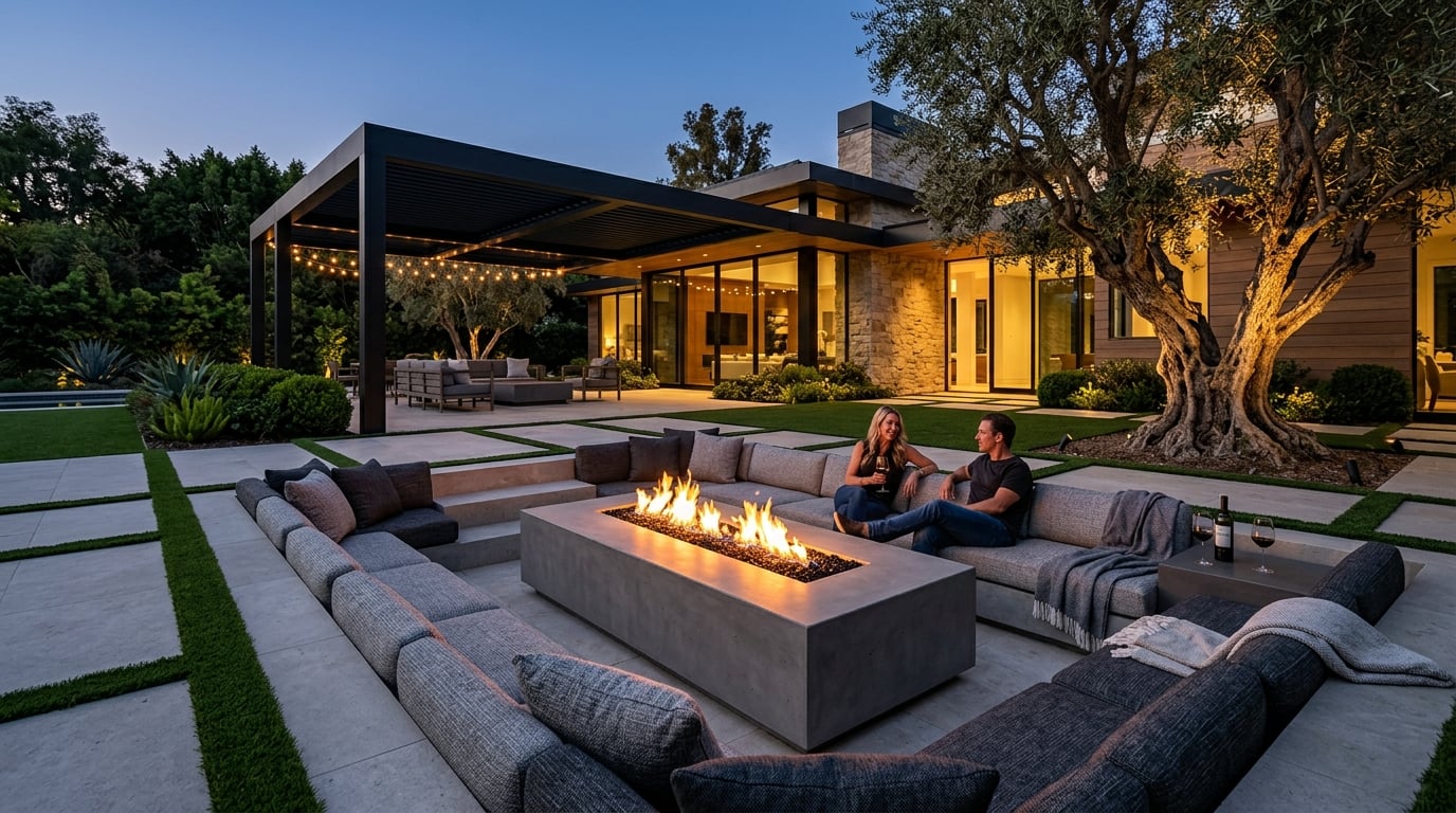 Outdoor terrace living architecture in Calabasas estate