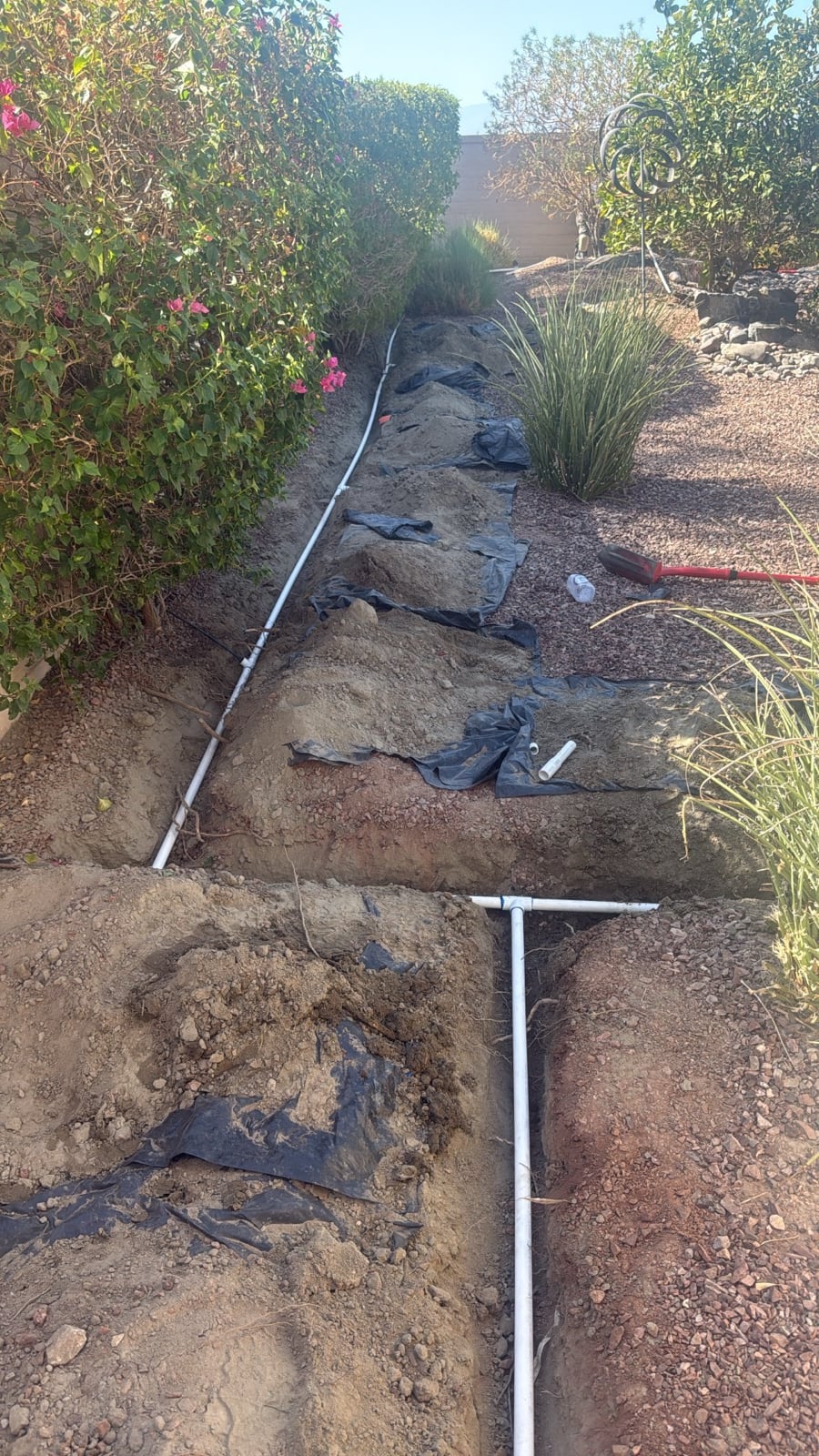 Jobsite irrigation overhaul Los Angeles - Trenching and pipe installation