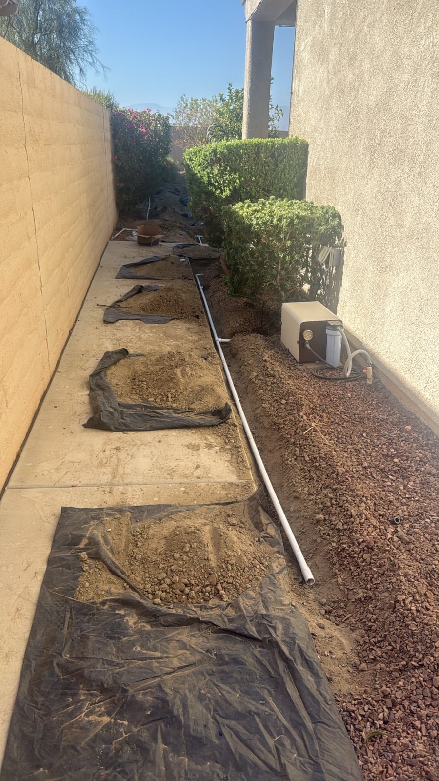 Hand-trenching along mature planting beds and hedge roots